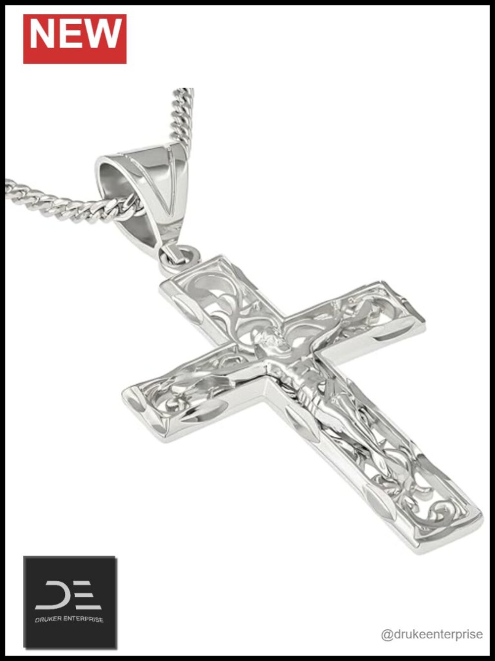 Large Filigree Crucifix Cross Pendant Necklace 24k Gold Plated